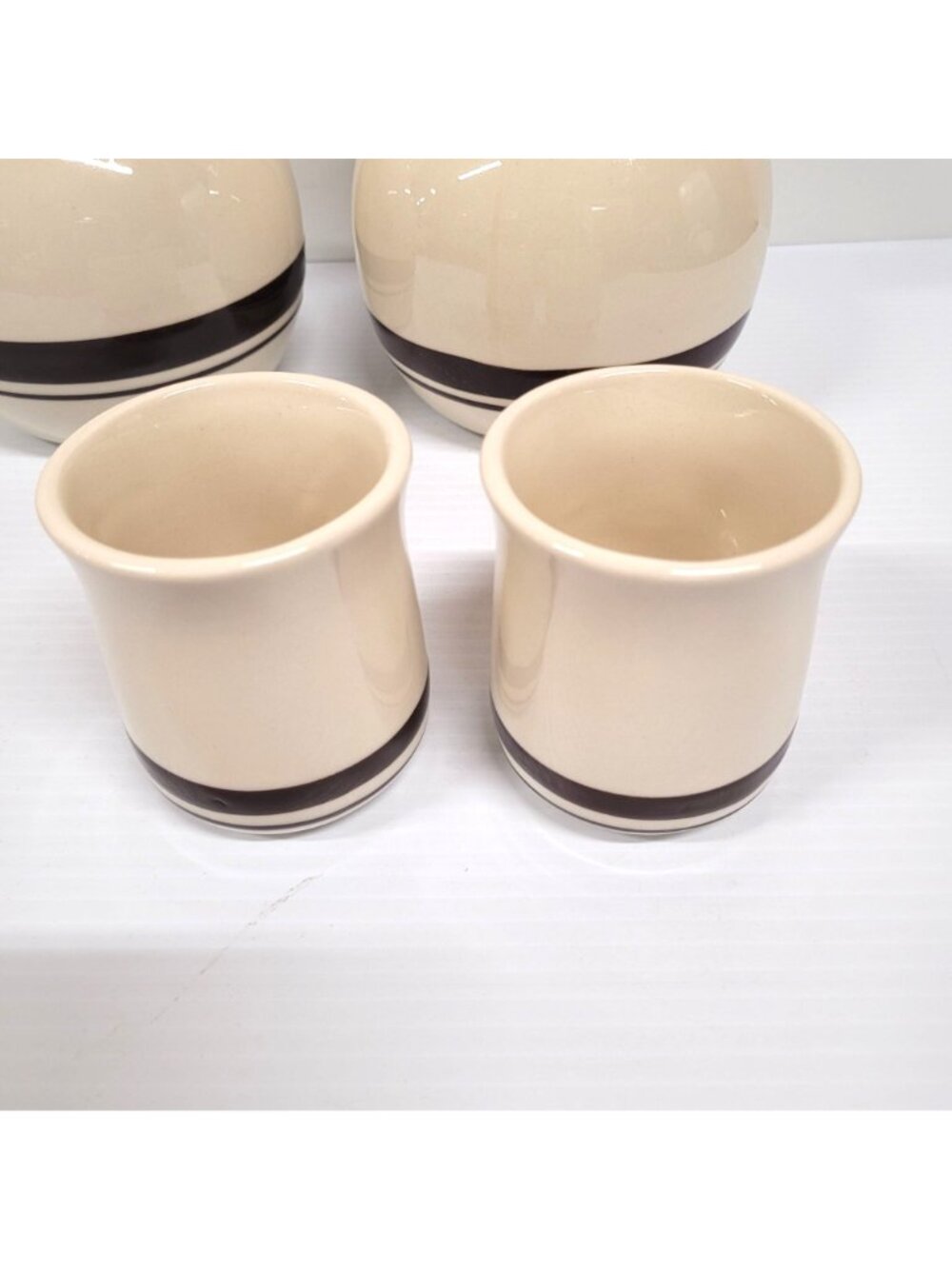 McCoy Jug Carafe Pitcher #660 Water Cups #559 Set 4 Vintage Pottery Brown Stripe - Picture 3 of 11
